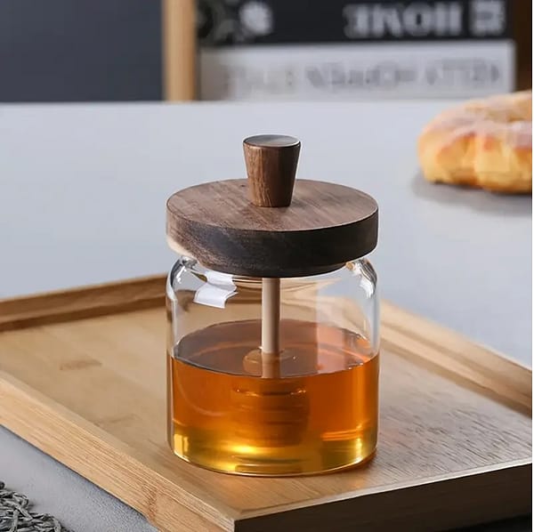 stiklainis 400 Stiklinis medaus indelis su mediniu dangteliu